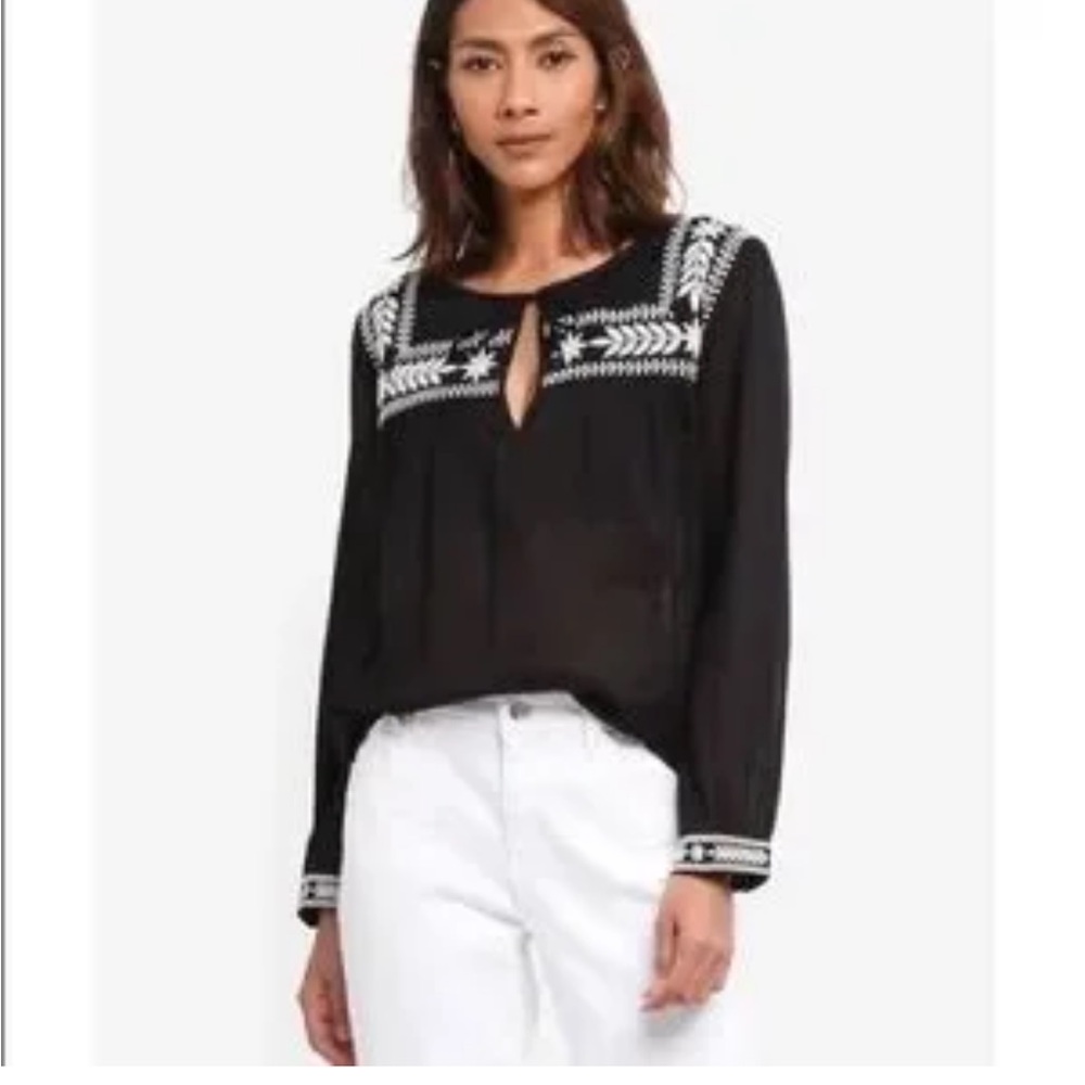 J Crew Black Embroidered Women's Top